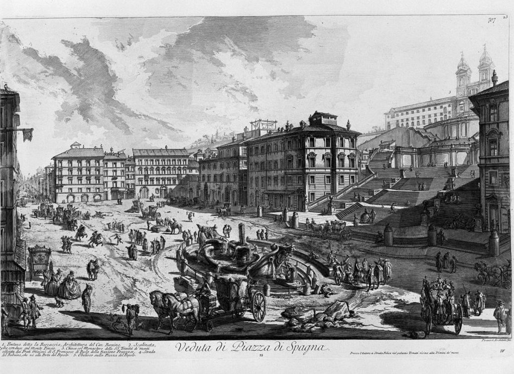 Veduta di Piazza di Spagna di Giovanni Battista Piranesi, 1750, Museo Uffizi, Firenze