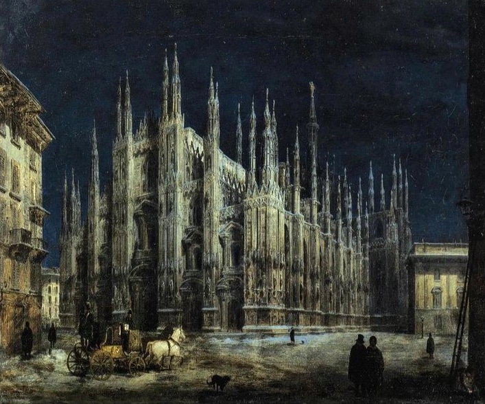 Notturno di Piazza del Duomo a Milano, Angelo Inganni, 1866